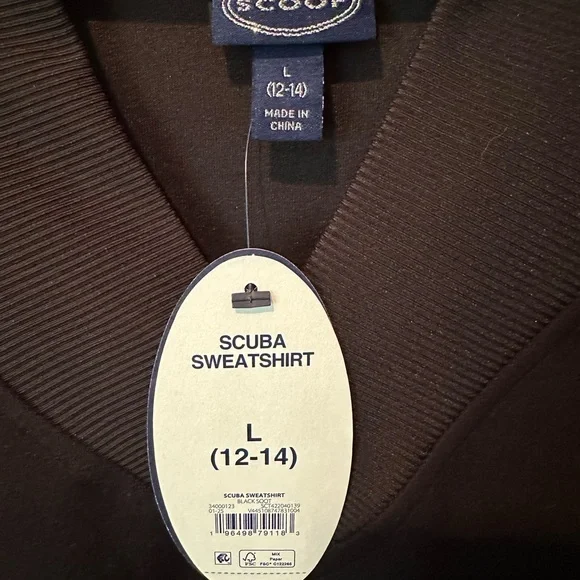 Scoop Black Scuba Sweatshirt V-Neck Ribbed Oversized Pullover Size L (12-14) - Picture 7 of 7